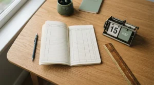 Notizbuch, Kalender und Lineal für Wettbedingungen