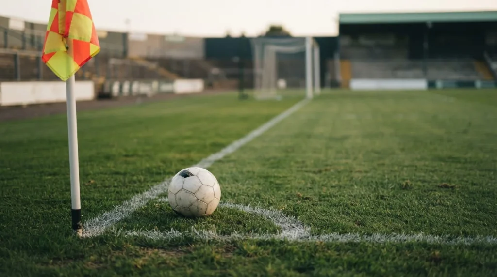 Fußball am Eckpunkt eines Spielfelds